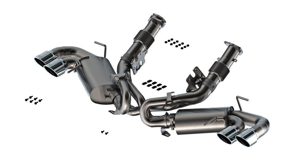 Borla S-Type Exhaust, Quad Silver, Black or Carbon Fiber Tips (No NPP) 2020-2024 C8 Stingray