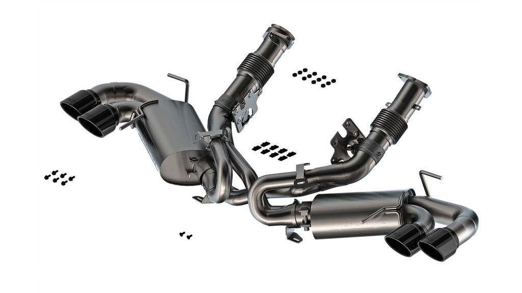 Borla S-Type Exhaust, Quad Silver, Black or Carbon Fiber Tips (No NPP) 2020-2024 C8 Stingray