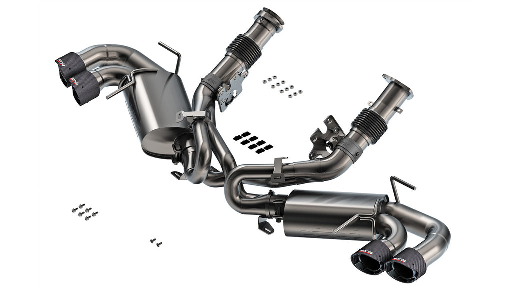 Borla S-Type Exhaust, Quad Silver, Black or Carbon Fiber Tips (No NPP) 2020-2024 C8 Stingray