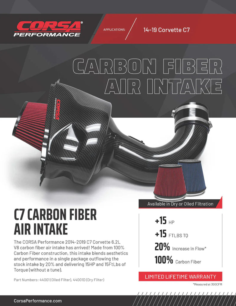 Corsa Carbon Fiber Air Intake, 2014-2019 Corvette C7, Z51, GS Red